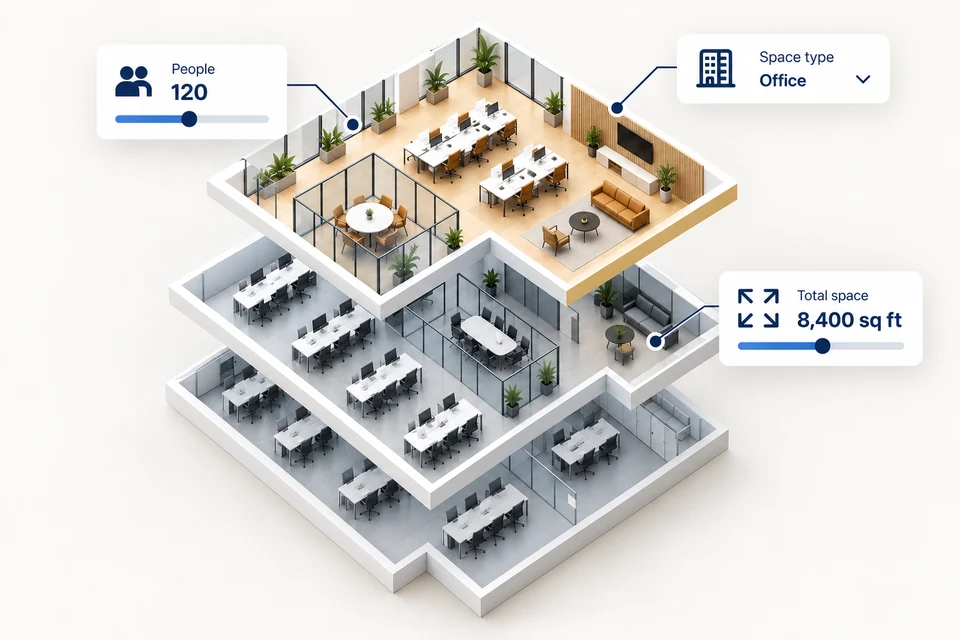 Tendre Space Calculator and indicative office layout